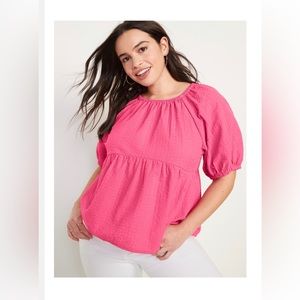 Old Navy puff sleeve pucker pink blouse